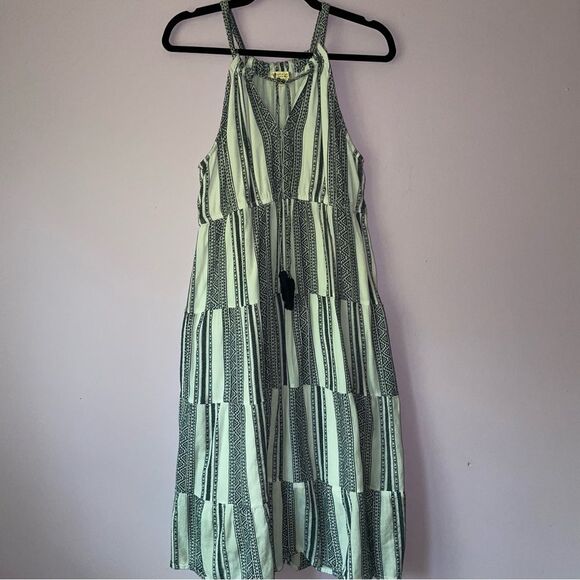 Studio West Size M Blue and White Striped Midi Dress Boho Aztec Southwestern - Picture 1 of 8